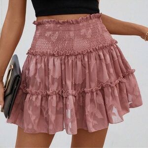 Dusty Pink High Waisted Floral Print Skirt S M L 1X 2X 3X 4X